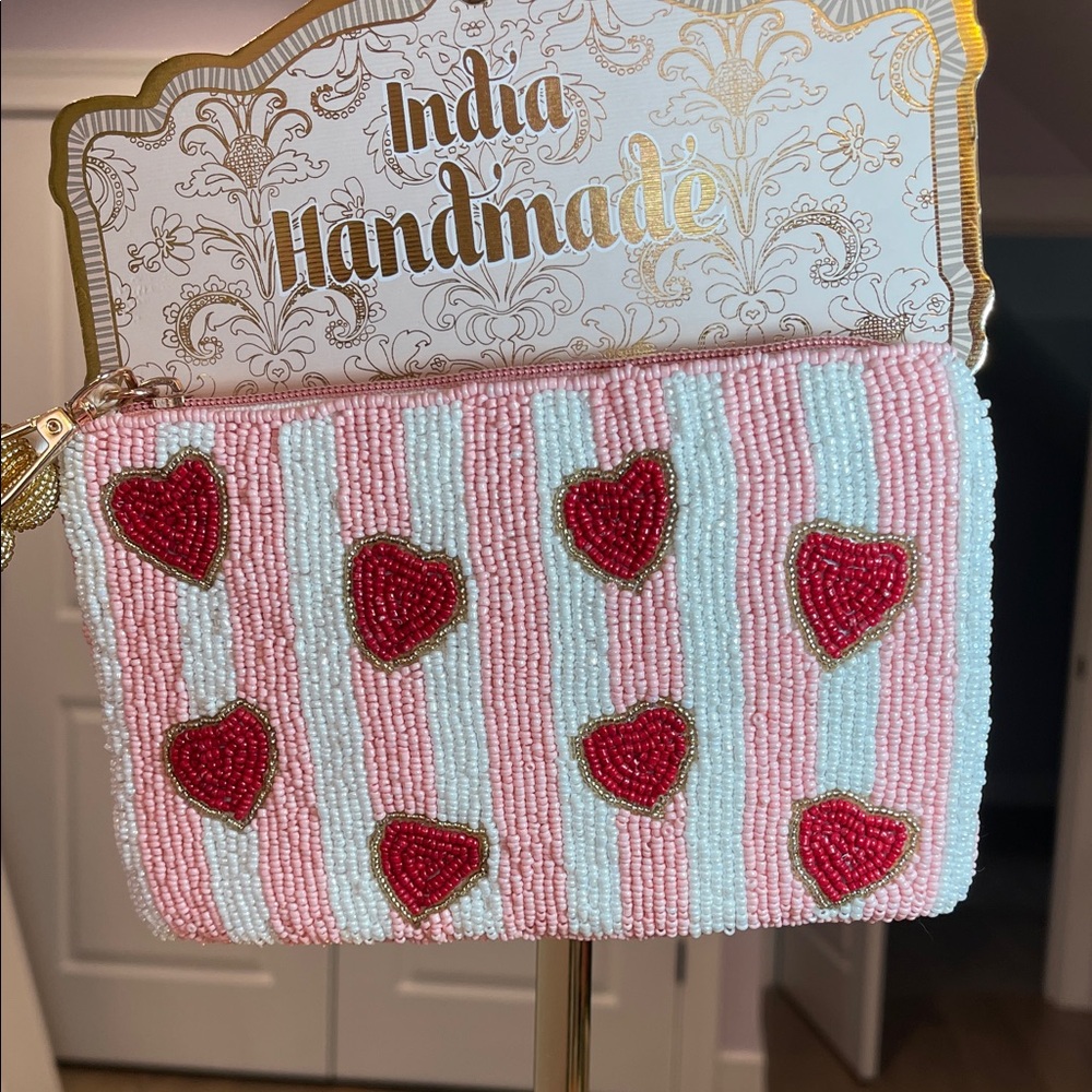 Handmade Pink and White Beaded Coin Purse NWT